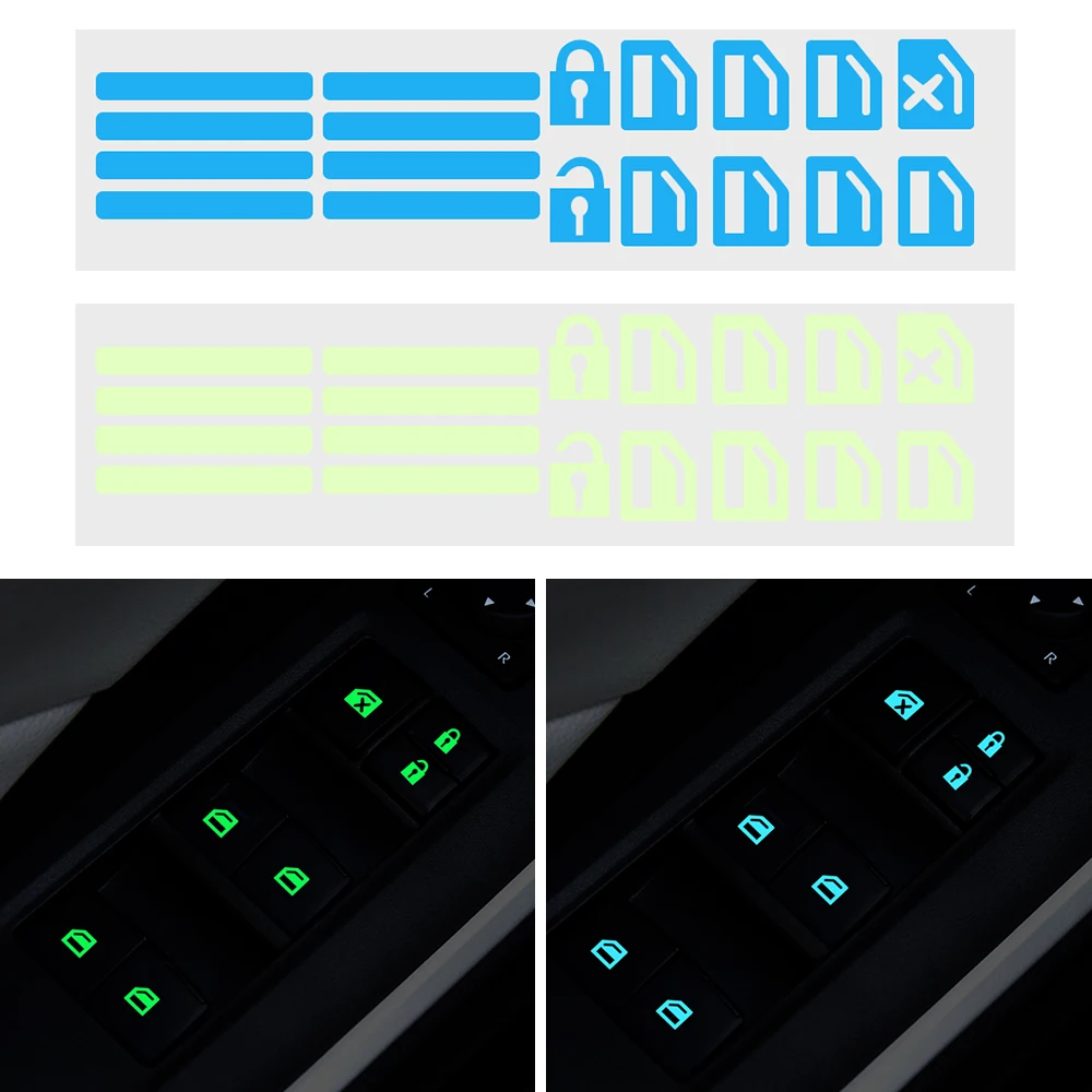 Car Door Window Luminous Button Sticker For Toyota SIENTA Vellfire Verso PROACE Hilux Tacoma Tundra 4Runner FT-EV FT-HT