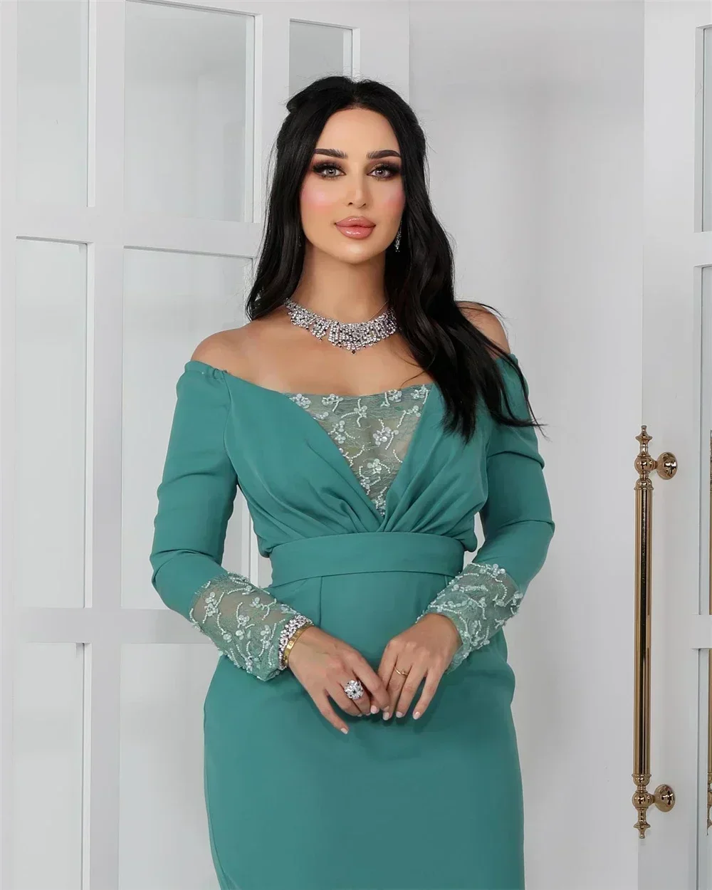 Vestidos de noite de alta qualidade fora do ombro bainha vestido de cocktail celebridade flores lantejoulas dobra cetim vestido de festa de baile personalizado