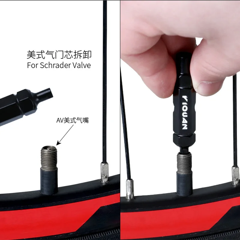 3-in-1 Bike Multifunctional Valve Core Remover Tool Wrench Spanner for Bicycle Schrader and Presta Valve Extender image 3