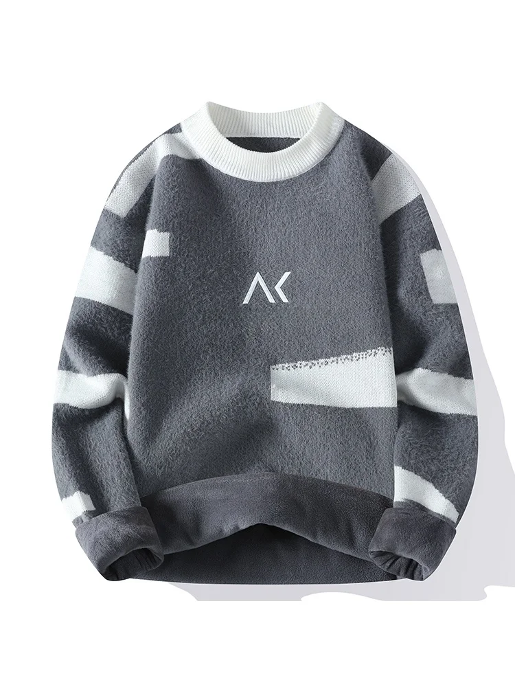 

Men's Winter Thiened Mink Sweater Loose Comfortable Knitted Warmth Casual Faion Brand Youth Active Sle Long Sve Crew...