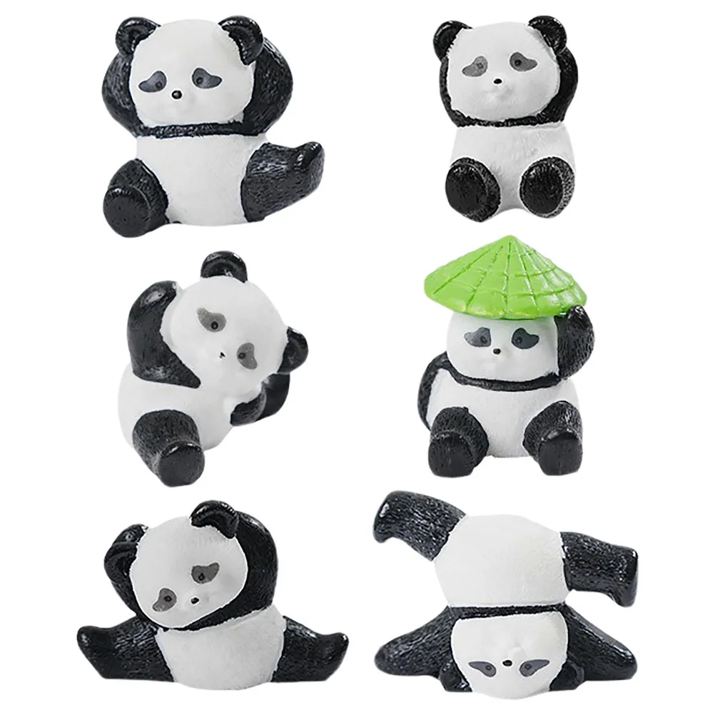 

6pcs Mini Panda Statue Resin Figurines Cute Decorations for Garden Bonsai Desk Home Outdoor Use Small Animal Toys Durable