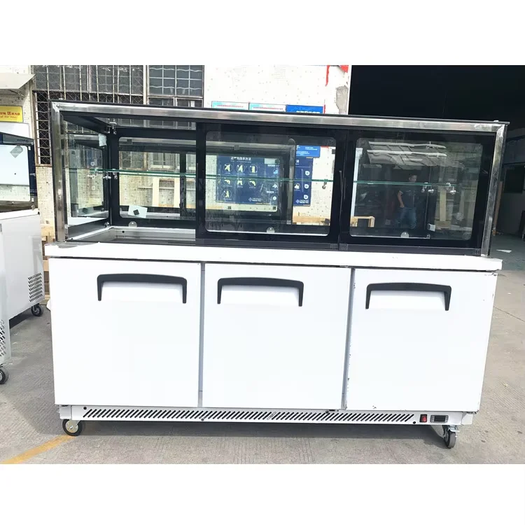 Custom Three Door Commercial Salad bar Counter Display Chiller with Glass Cover