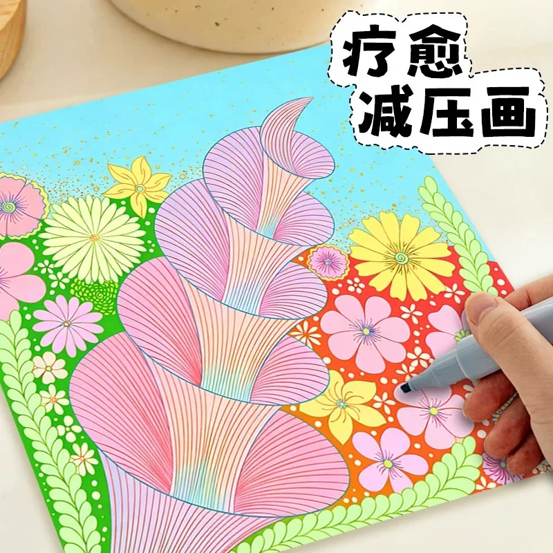 Zen Tangle Coloring Book Set, 3 Styles Rectangle/Square, 34/36 Sheets Line Art, Stress Relief Sketchbook for Adults Kids