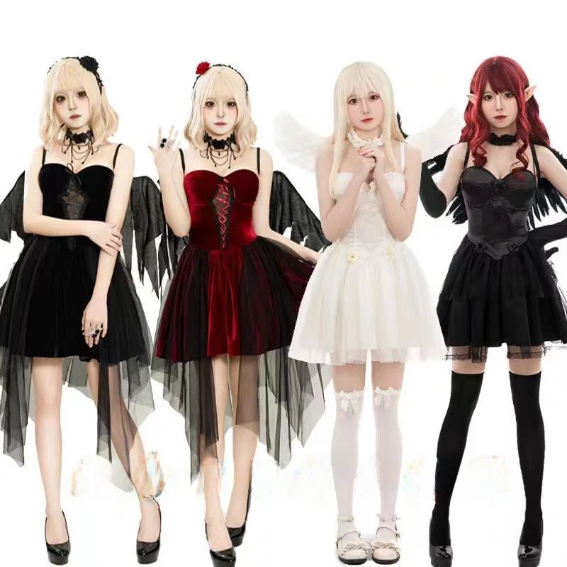 

Halloween Angel Short Skirt Devil Black Angel Dress with Wings Stage Play Role-playing Costume Women's Ethnic Wear