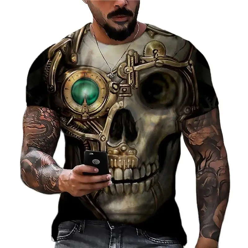 Camiseta con estampado 3D de calavera para hombre, camisa de manga corta de gran tamaño, estilo Punk, ropa de muerte, 2022