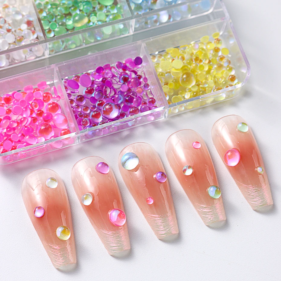 Sparkly Mermaid Semi-circle Bead Nail Art Decorations Mixed Size Charm Acrylic Macaron Bubble Manicure Ornaments Accessories