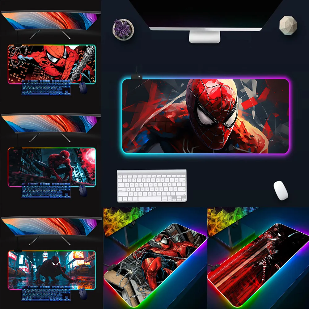 

Игровой коврик для мыши с клавиатурой Marvel Spider-Mans RGB, коврик для мыши, светящиеся коврики для мыши, резиновый игровой компьютерный коврик