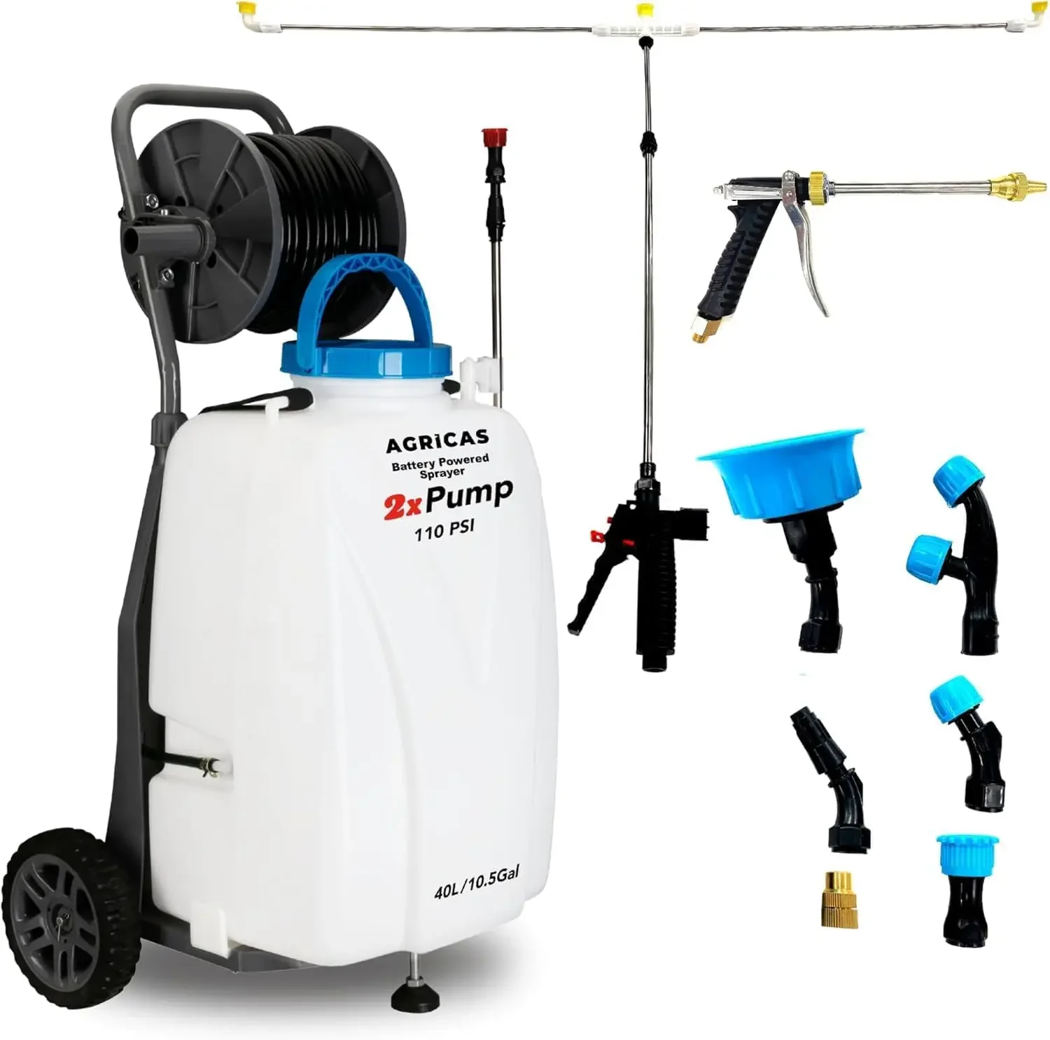 

Аккумуляторный опрыскиватель с двойным профессиональным насосом, колесами, многофункциональный, портативный, для сорняков, для газонов и садов, с регулируемой HD-насадкой-распылителем