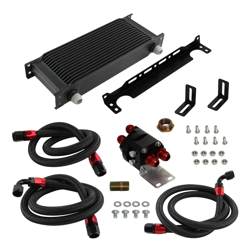 Radiatore olio trasmissione motore universale AN10 a 16 file Tipo britannico + kit di riposizionamento adattatore filtro Argento/Nero