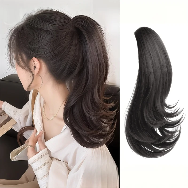 

Synthetic Fiber Clip-in Outward Curled High Ponytail Wig - Modern Retro Thick Volume Hair Extension Braid Hairpiece
