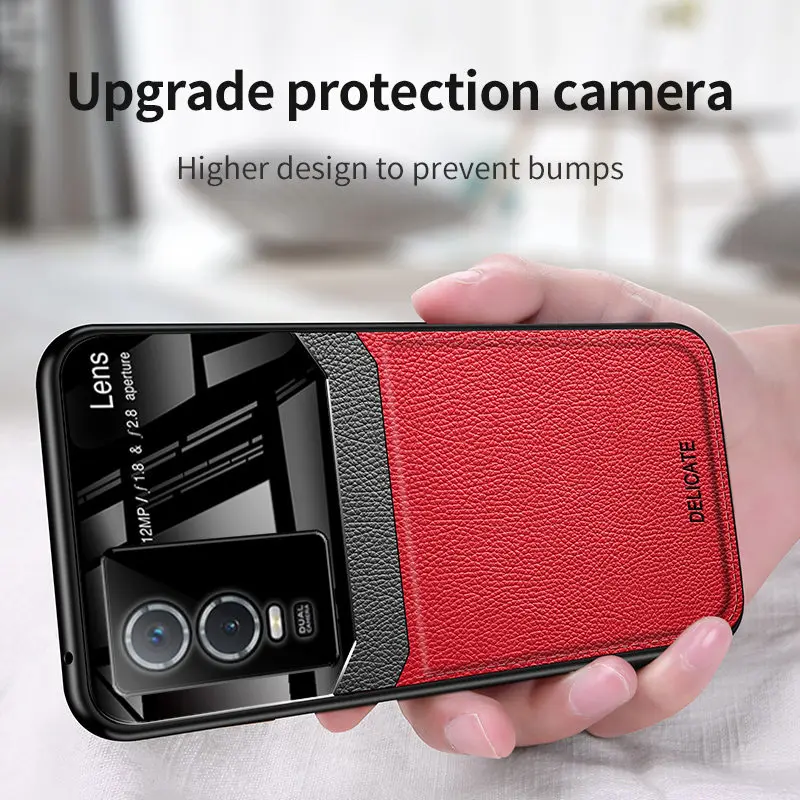 Vivo Y76 VivoY76 5G V2124 Case Leather Glass Texture Soft TPU Bumper with Plexiglass Back Cover for Vivo Y76S VivoY76S 5G V2156A