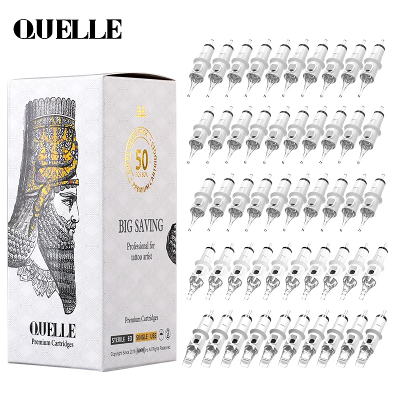 QUELLE 50Pcs Mixed Tattoo Cartridges RL/RS/RM 0.30/0.35mm Disposable Safety Needles Syringes With Membrane Make For Machine