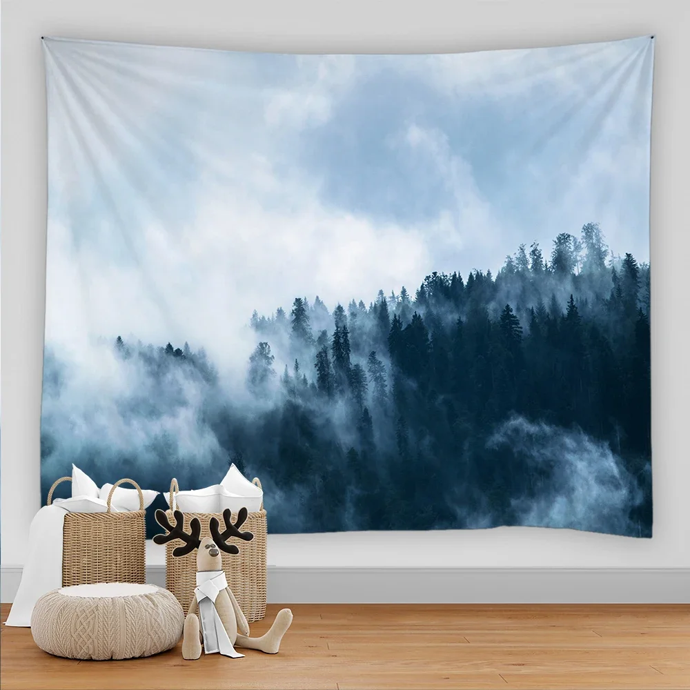 Misty Forest Tapestry Smoky Mountains Wall Hanging Cloth Nature Landscape Home Bedroom Living Room Decor Wall Blanket Tapestries