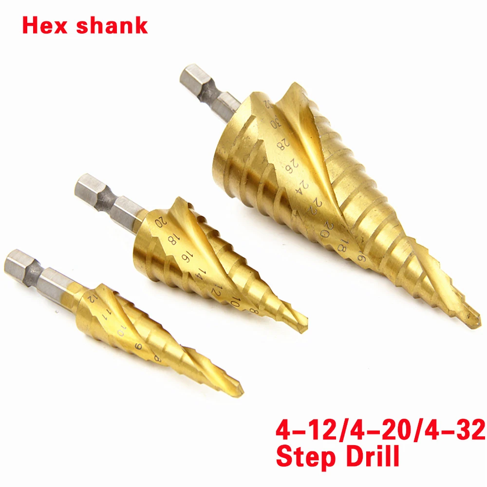 Mũi Khoét Thép Titan Bước Mũi Tay Bộ Dụng Cụ 3-12 4-12-20 4 32Mm Bước Nón Cutt Gỗ Gỗ Kim Loại Bộ Mũi Khoan