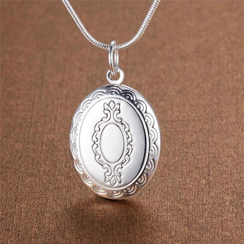 

925 Sterling Silver Oval Pattern Photo Frame Pendant Snake Chain Men's and Women's Necklace Boutique Jewelry Festival Jewelry