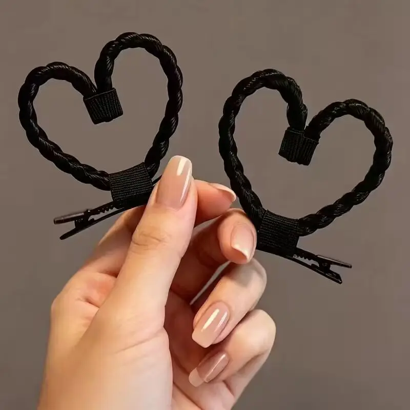 2/4pcs cute heart-shaped braided hair clip synthetic heart-shaped hair clip cute daily girl hairstyle accessory. image 2