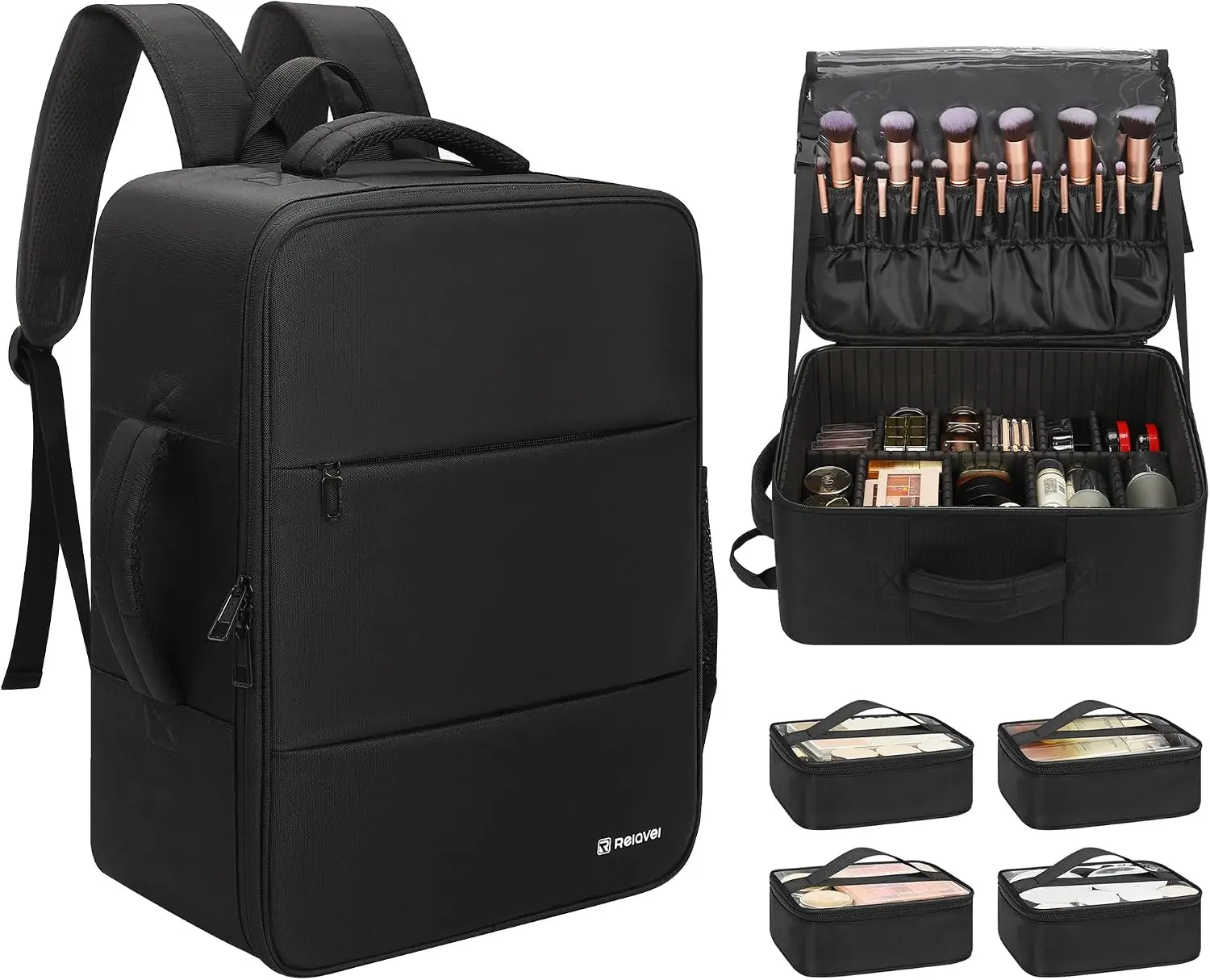 Large Travel Train Case Professional Makeup Artist Kit Set Bag 4 Clear Bags Brush Storage Organizer Box Dividers Cosmetic Hair T