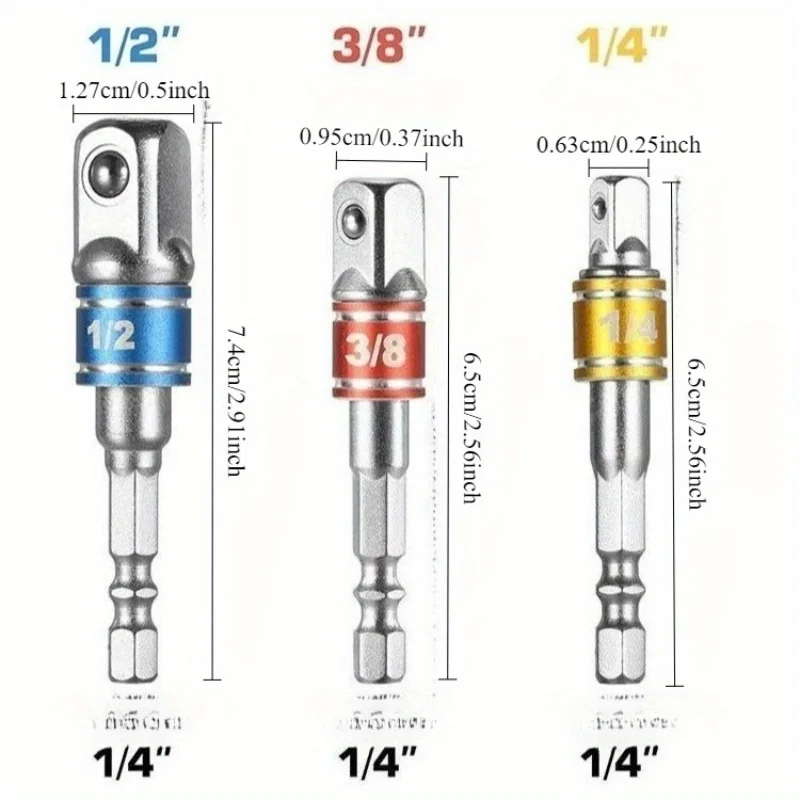 1/4 Inch Drive Hex Socket Set | Impact Adapter & Extension | Color-Coded SAE/Metric Wrench Tools | Drill Bit Accessories for Imp view 6