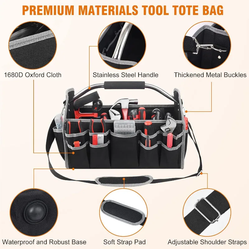 26-pocket-electrician-tool-bag-top-opening-design-steel-handle-storage-bag-multi-compartment-organizer-for-professional-mechanic