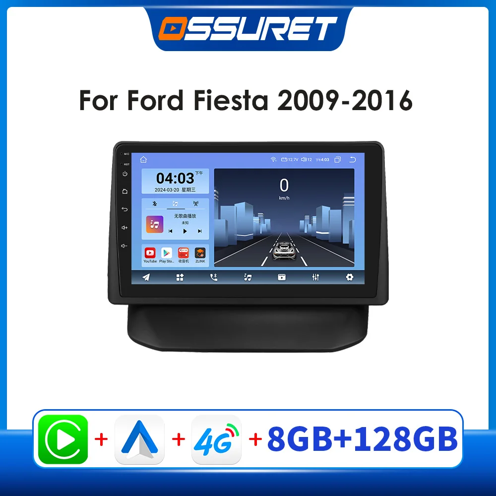 OSSURET Wireless Carplay Android Car Radio Multimedia for Ford Fiesta 2009 - 2016 Car GPS Player (with PASS AIRBAG Button)