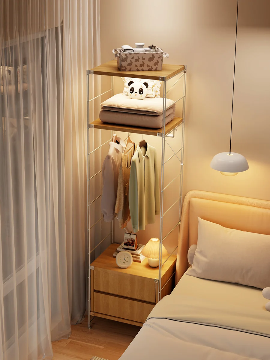 

Log wind metal wardrobe open hanger steel wardrobe bedroom home simple assembly clothes rack