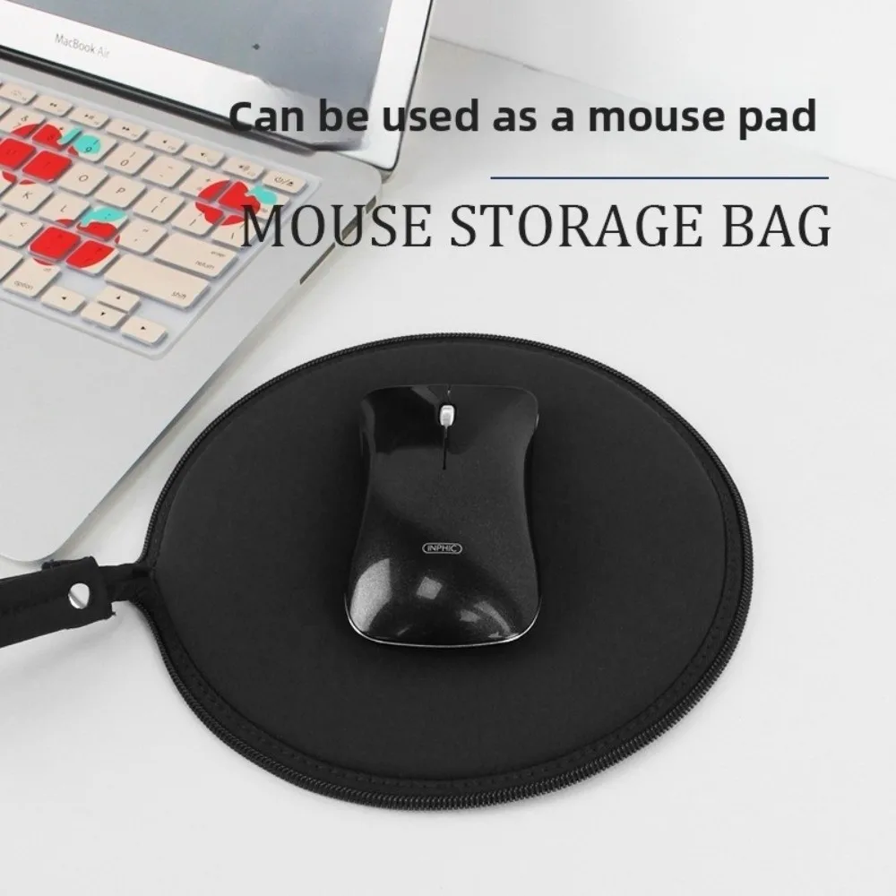 Padded Protection Mouse Storage Pouch Convertible Mouse Pad Zipper Closure Mouse Pad Pouch Wrist Strap Mouse Travel Case