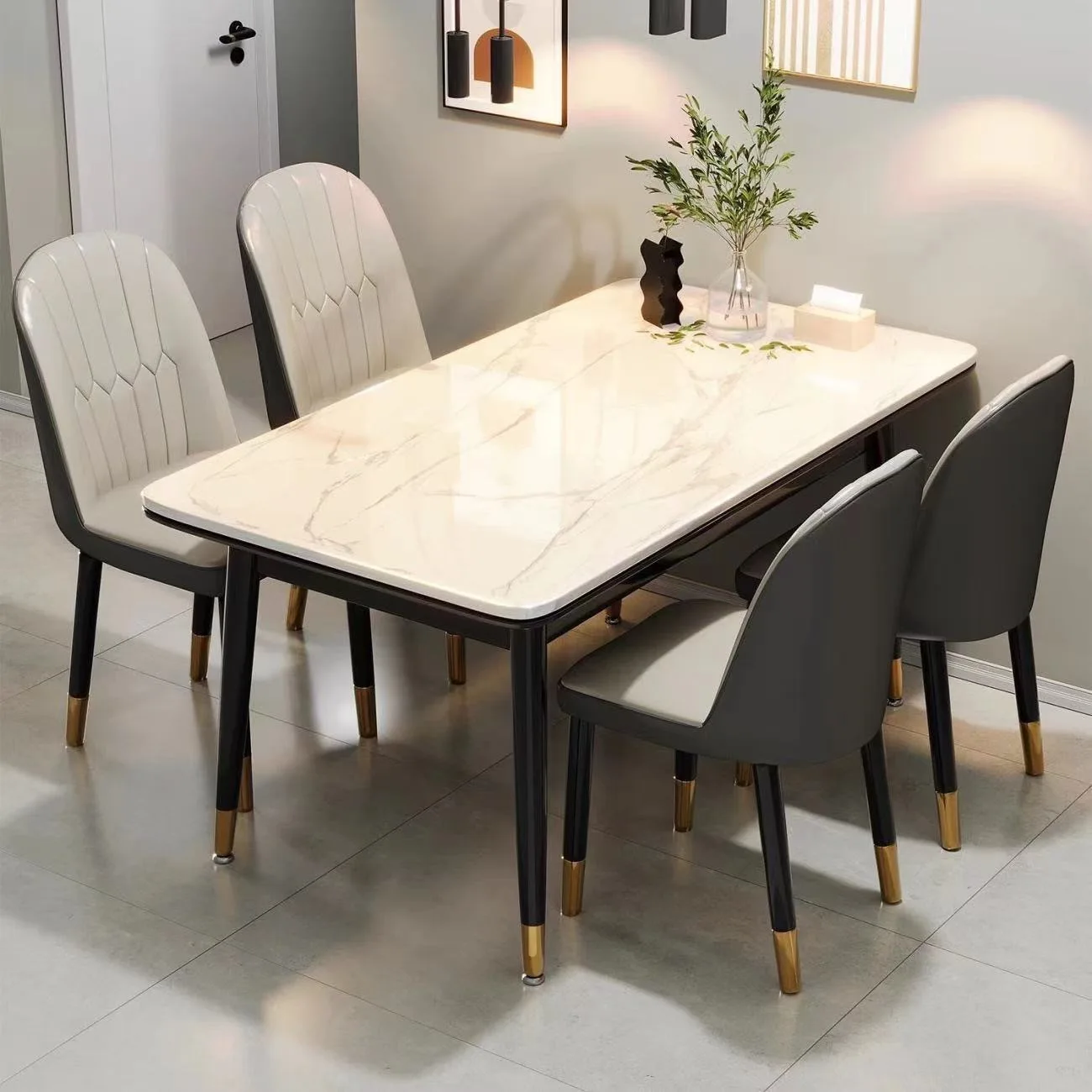 Slate dining table household dining table and chair combination modern simple small apartment wrought iron