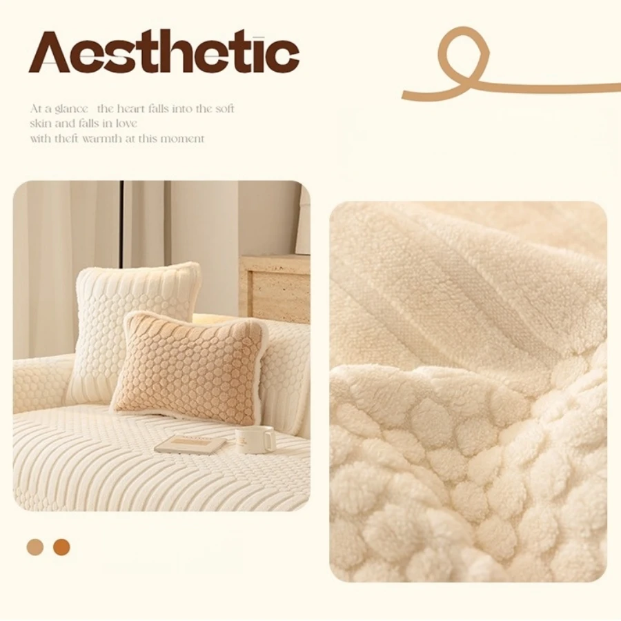 Cremiger, flauschiger, getufteter Fleece-verdickter, warmer, rutschfester Sofabezug, gemütliches Sofa-Schonbezug-Handtuch für Wohnzimmersofas – Detail 2
