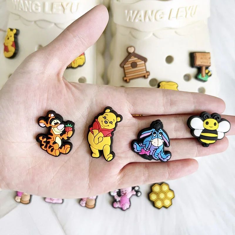 Disney 20pcs Cartoon Hot Toys MINISO Winnie Pooh Shoe Charms Shoes Decoration Accessories Classic Clog Sandal Buckle Kids Gifts