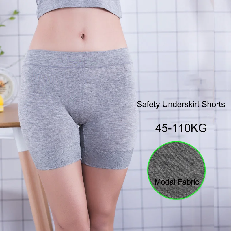 Modal Safety Shorts Women Summer Plus Size Mid Waist Underskirt Boyshorts Panties Female Sexy Lace Anti Chafing Boxers Pants