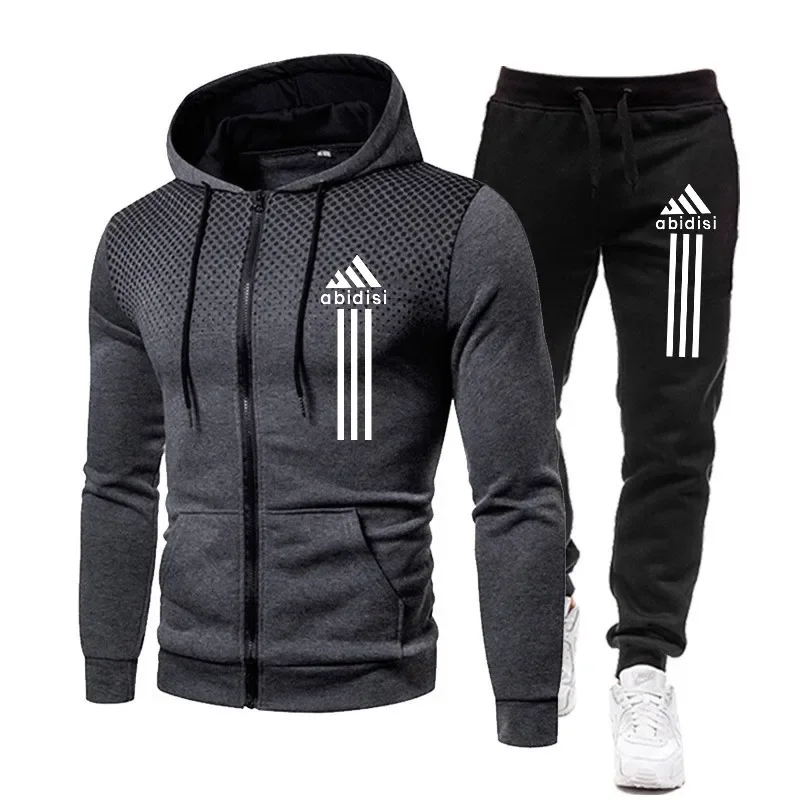 Traje deportivo informal para hombre, Sudadera con capucha de manga larga con cremallera y pantalones casuales, traje de jogging de fitness al aire