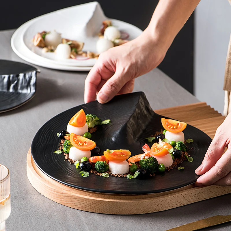 Ceramics Black and White Western Steak Plate Rockery Glacier Shape Dinner Plate European Ceramic Fruit Dessert Breakfast Dishes