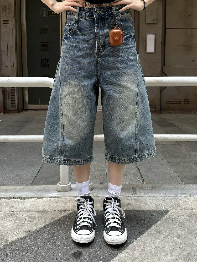 

Американские ретро джинсы с завязками на семь футов для мужчин и женщин, свободные универсальные широкие брюки, молодежные модные износостойкие