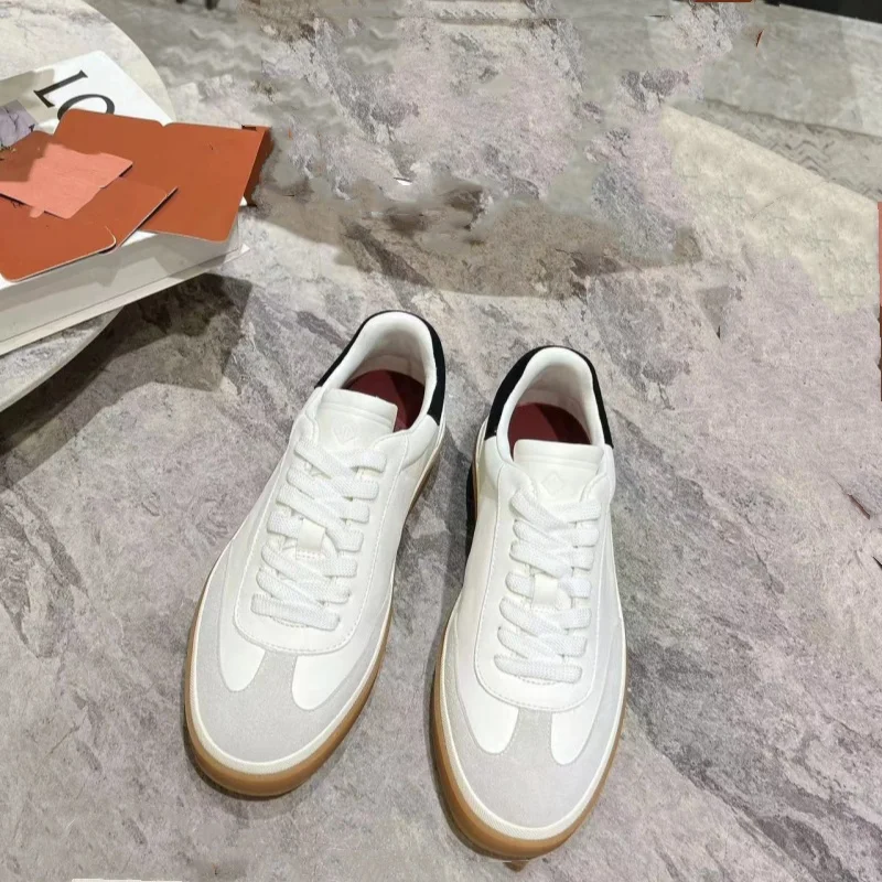 

2024 Spring and Autumn Genuine Leather Flat White Shoes Retro Round Toe Shoes Casual Shoes Easiest for Match Casual Men and Women Couple Shoes Sneakers Soft Cowhide Sports Shoes Lace Up