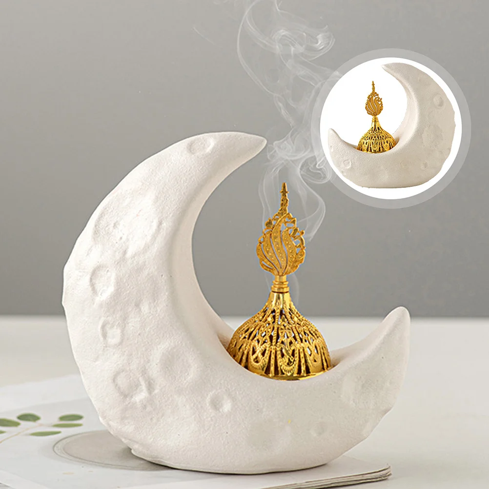 

Desktop Incense Burner Ceramic Moon Design Relaxing Aromatherapy Holder Functional Decor for Office Home Bookshelf Display