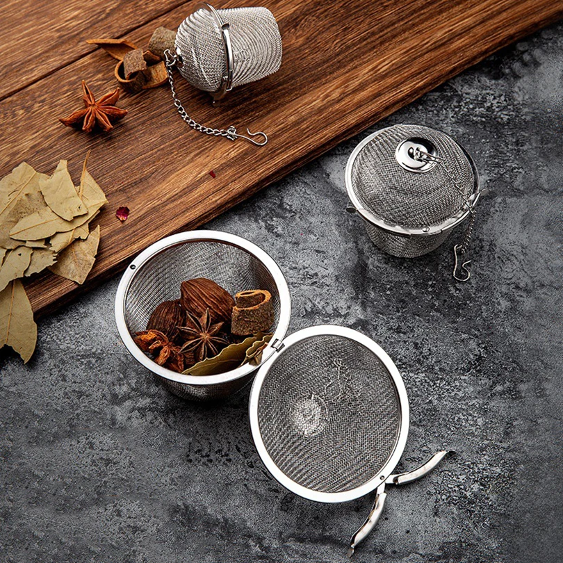 

Tea Spice Strainer Seasoning Ball Silver Reusable Herbal Ball Tea Spice Strainer Stainless Mesh Tea kettle Locking Tea Filter