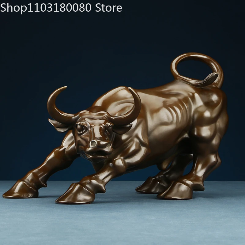 Copper Wall Street Bull OX Statue Brass Wangshi Cow Charging Bull Chinese Fengshui decor, 62cm,39cm,26cm,21cm