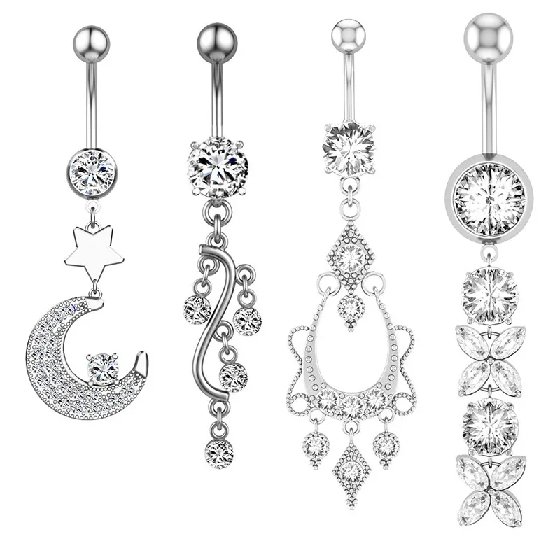 Surgical Steel Crystal Belly Button Piercing Set
