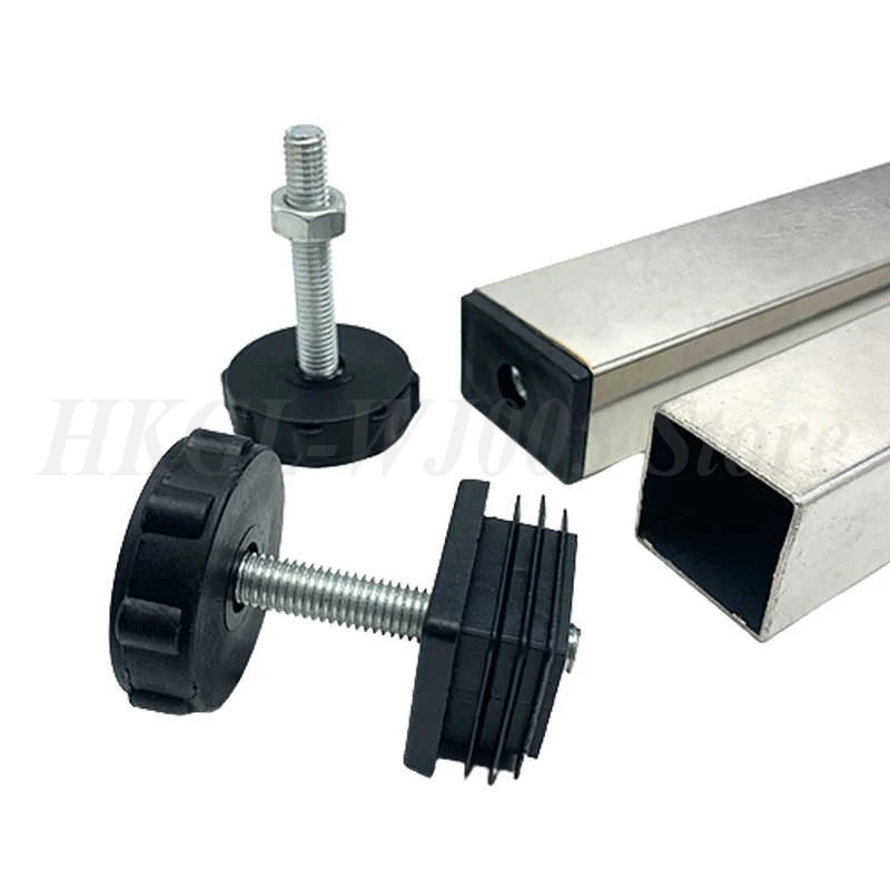Square/Round Adjustable Foot Mats With Nut Blanking End Cap Pipe Plug Adjustable Screw Foot Pad Furniture Leg Cover End Cap image 5
