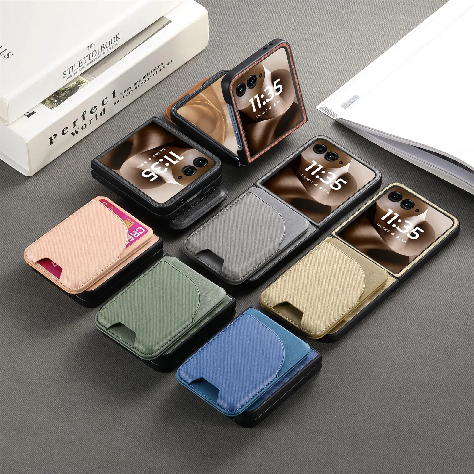 Capa de Couro com Carregamento Sem Fio para Motorola MOTO Razr 70 Plus 60 50 40 Ultra Pro 2026, Suporte Magnético para Cartões e Capa Rígida