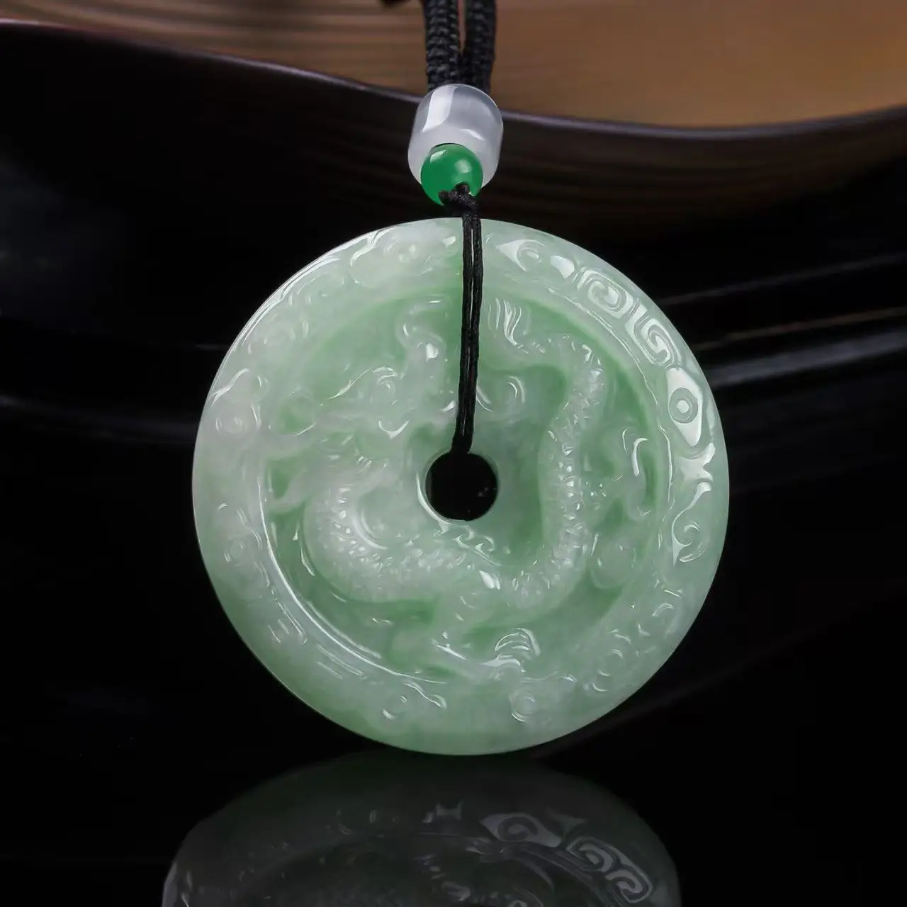 Natural A-grade Jade Double-sided Intricately Carved Dragon And Phoenix Pendant Round Hanging Jadeite Stone Drop Shipping