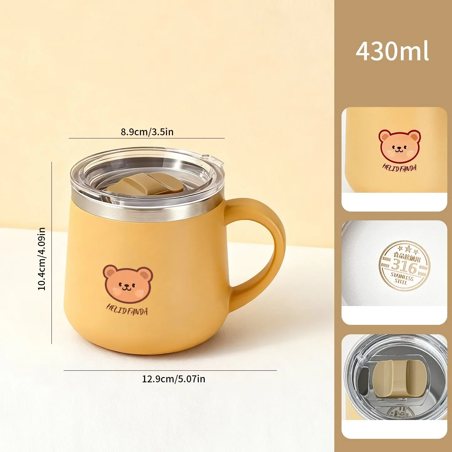 430ML Cartoon 316 RVS Koffiemok Dubbelwandige Geïsoleerde Thermosmok Draagbare Drinkbeker Tumbler met Handvat