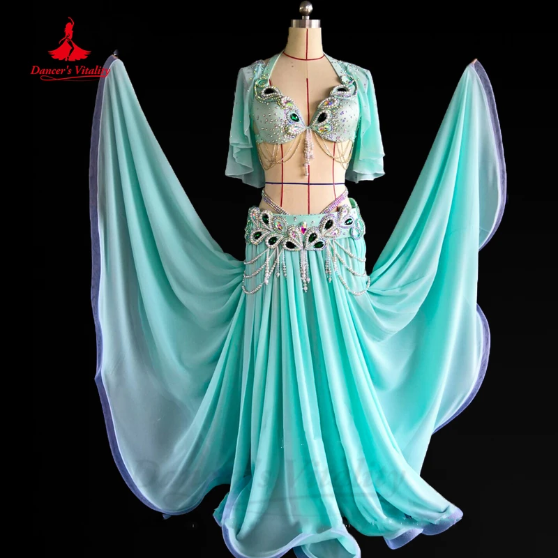 Belly Dance Performance Set Women's Oriental Senior Bra+belt+sleeves+long Skirt Five Piece Set Adult Children Belly Dance Outfit