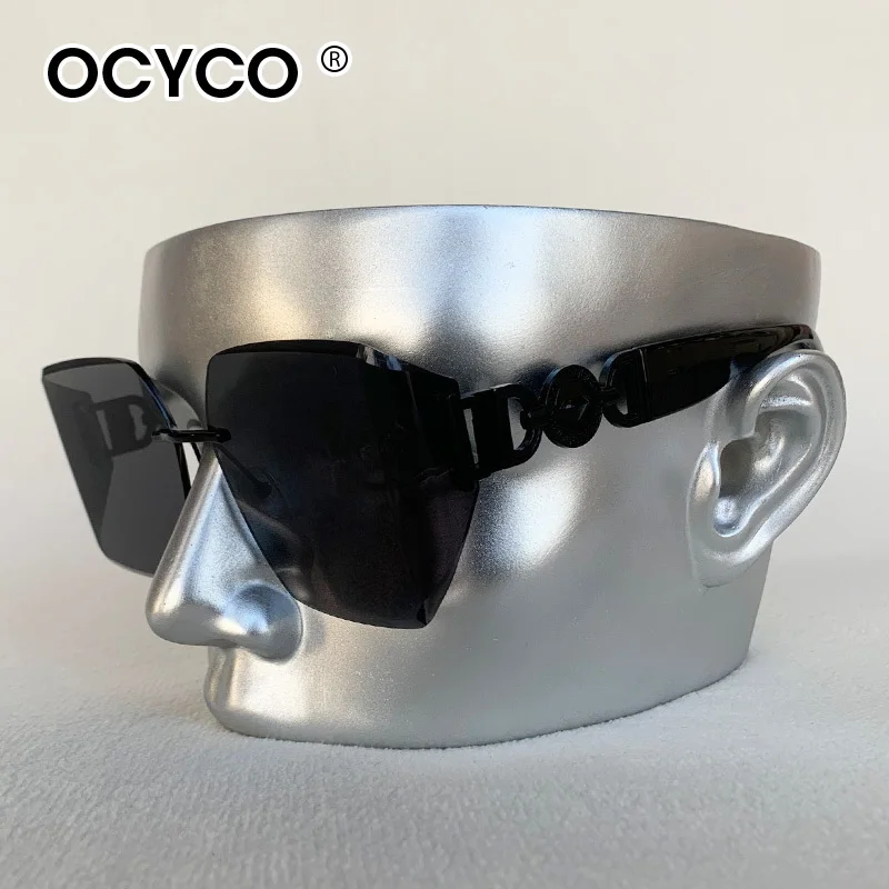 Steampunk Randlose quadratische Sonnenbrille Männer Frauen 2025, Luxusmarke Designer Metall Sonnenbrille Stilvolle gebogene Farbtöne Brillen UV400 – Detail 3
