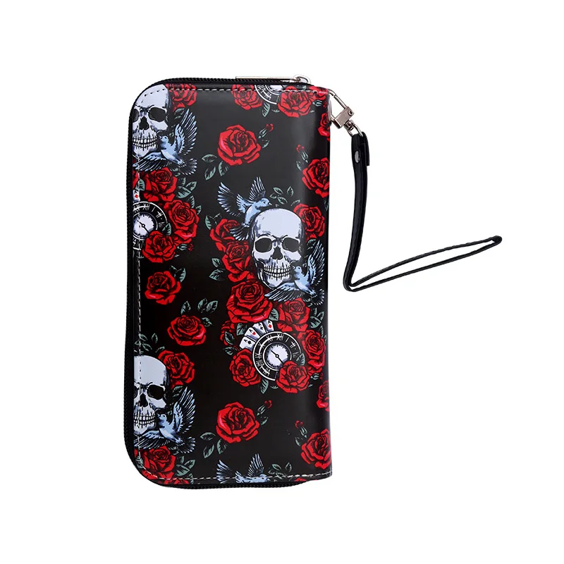 Colorful Skull Long Wallet Vintage Skull Print Women\'s Clutch Bag
