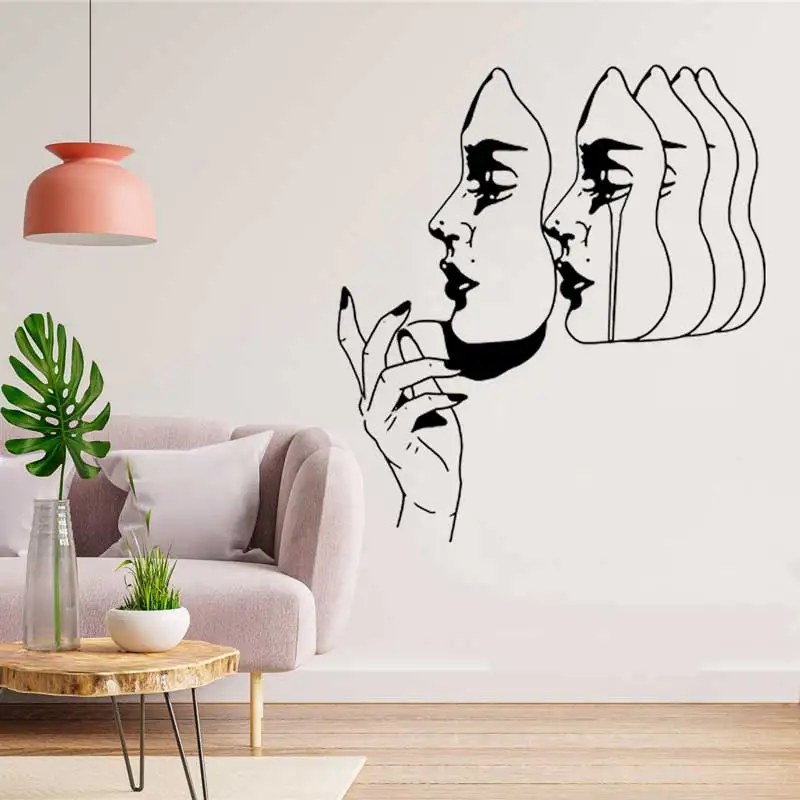 Modern Fashion Abstract Female Mask Wall Sticker Street Art Beauty Salon SPA Physiotherapy Center Girl Room Decor Vinyl Decal 16