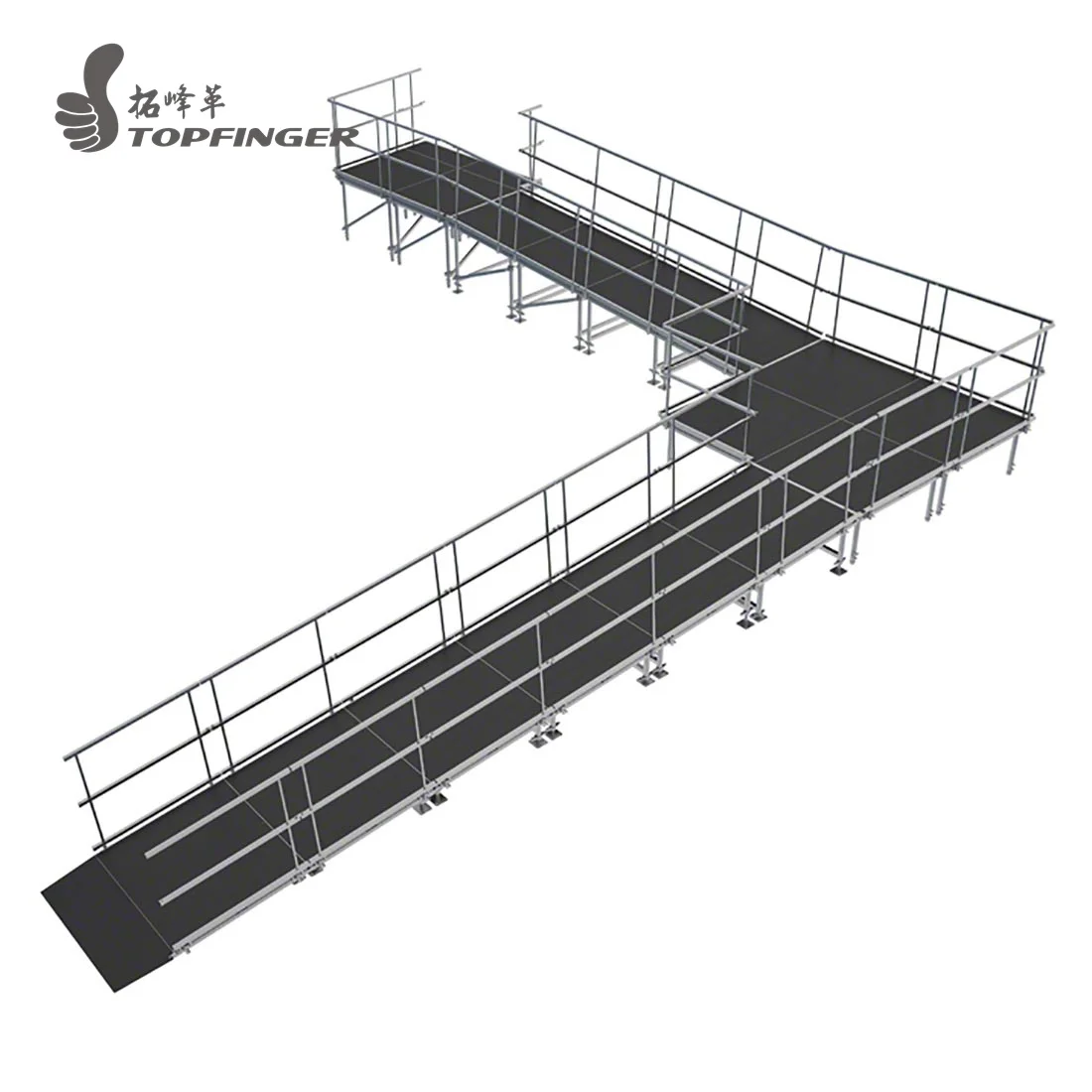 Portable Stage Design Sale Universal 90-Degree Turn ADA Wheelchair Ramp with Landing for 24" High Stages Easy Assemble Stage