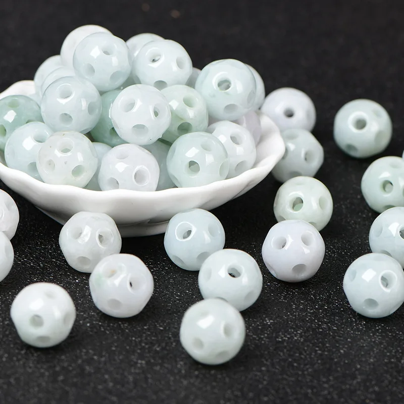 

Natural Myanmar jadeite handcarved hollow out beads DIY 100% real jade bracelets necklace jade accessories septa scattered beads