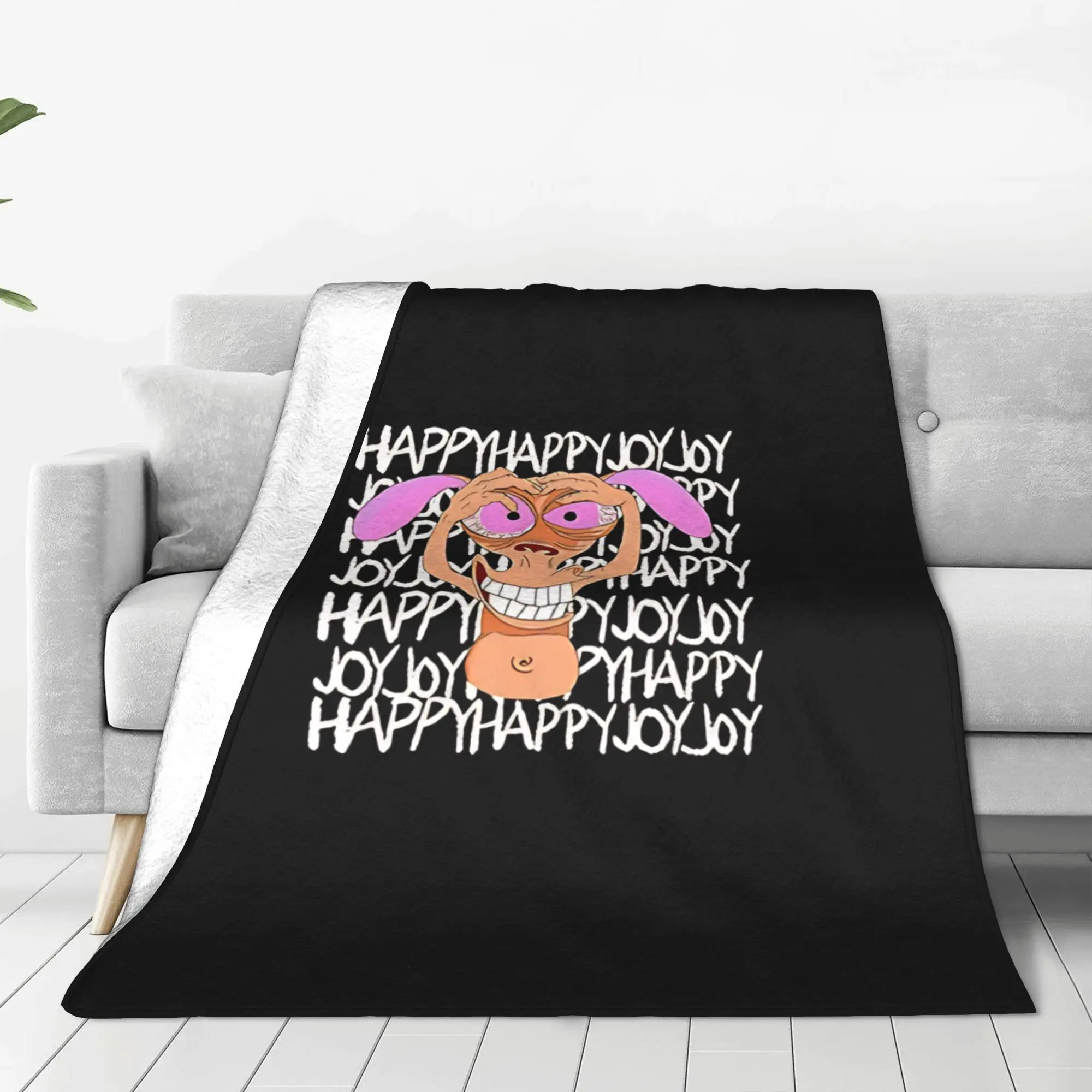 1PC Home Cute Room Decor Vintage Cartoon Duo  Blanket Throw Blanket Ren & Stimpy Novelty Warm Blanket All Season