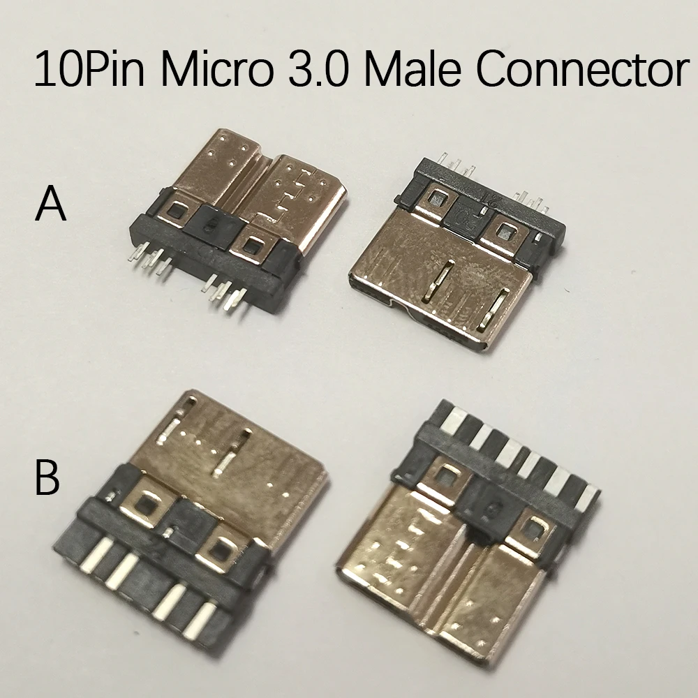 2Pc 10Pin Micro USB 3.0 Male Connector B Type High Speed Data Transmission 10P Soldering USB Jack Connector For Mobile Hard Disk